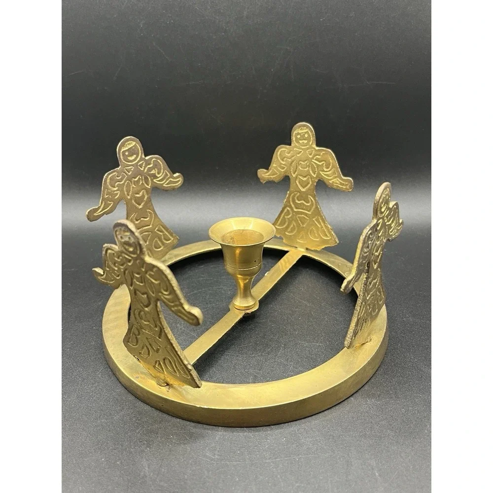 Solid Brass Four-Angel Taper Candle Ring - 6